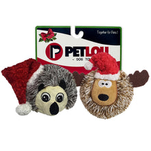 Load image into Gallery viewer, 4&quot; Christmas EZ Squeaky Twin Pack Ball - Hedgehog &amp; Reindeer
