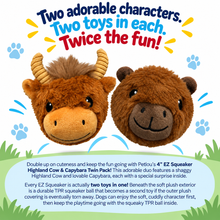 Load image into Gallery viewer, 4" EZ Squeaky Ball Twin Pack - Capybara &amp; Highland Cow
